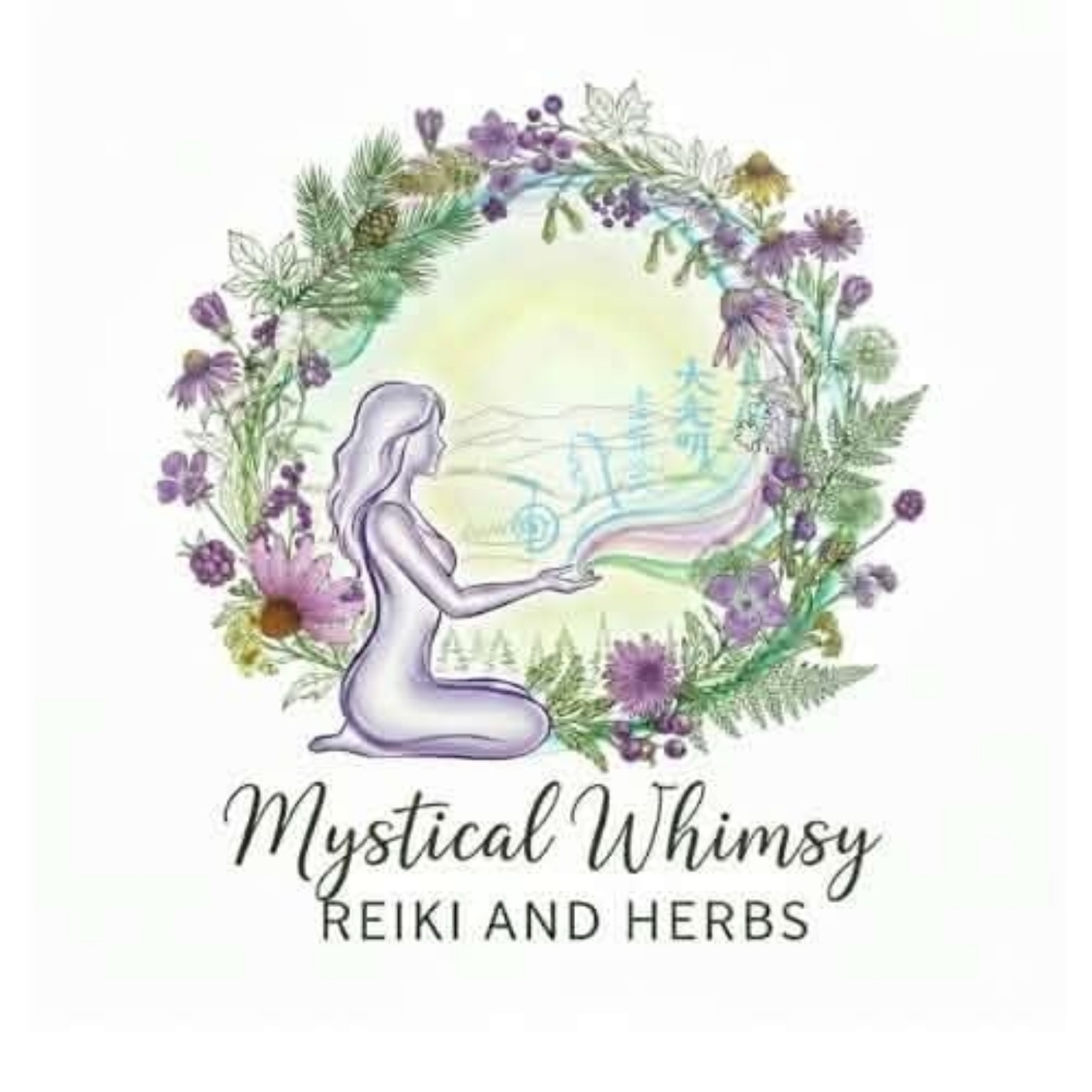 Mystical Whimsey Reiki and Herbs watercolor botanical logo